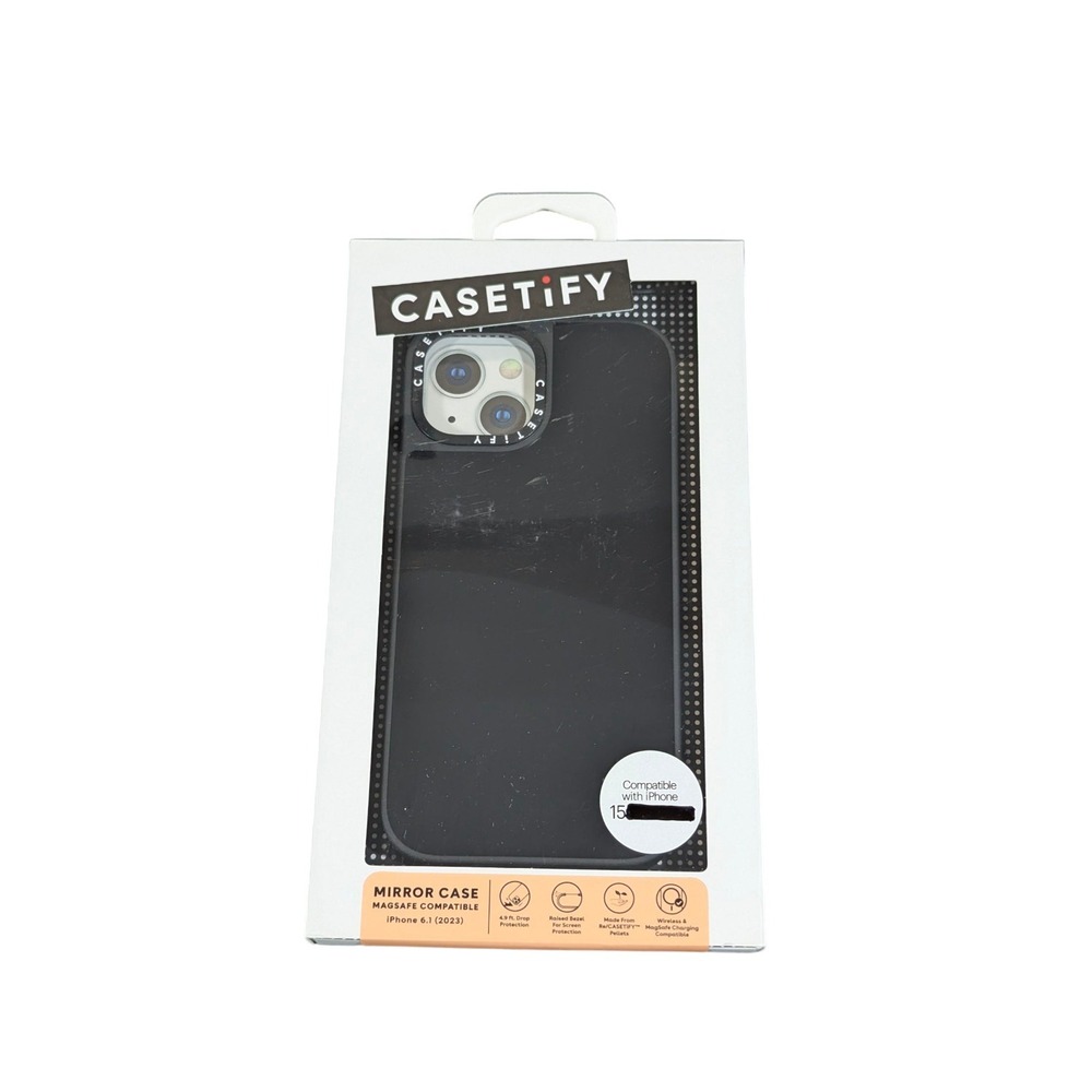 Aa5O CASETiFY Mirror Case w/ Magsafe for iPhone 15 Black W/Black Bumper Open Box